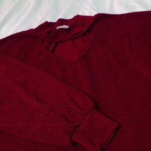 Red long sleeve BIBI sweater with keyhole neckline sz M